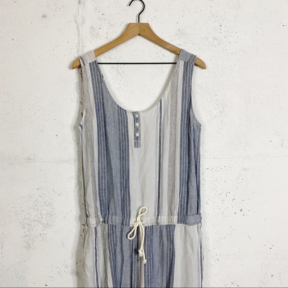 Cloth & Stone Striped Faux Wrap Button Sleeveless Wide Crop Leg Jumpsuit - Picture 3 of 5